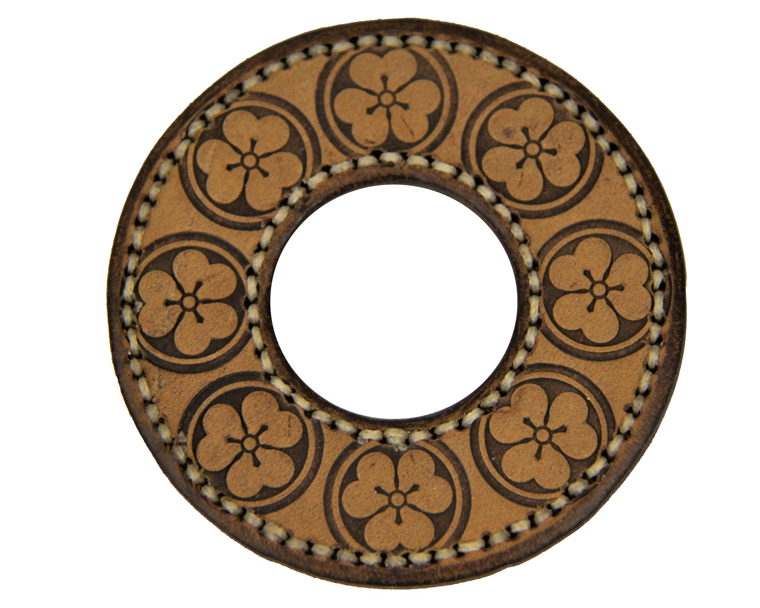 Handgefertigte Ledertsuba KUROBA fuer Kendo-Shinai im Kleeblatt-Design